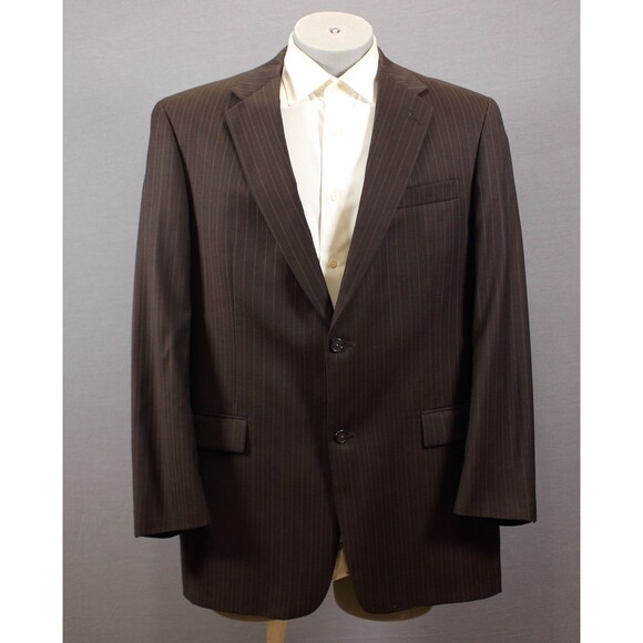 Austin Reed 2 Piece Suit Mens 2 Button Wool Brown Striped 44L Pleated 38" W USA - Picture 3 of 11